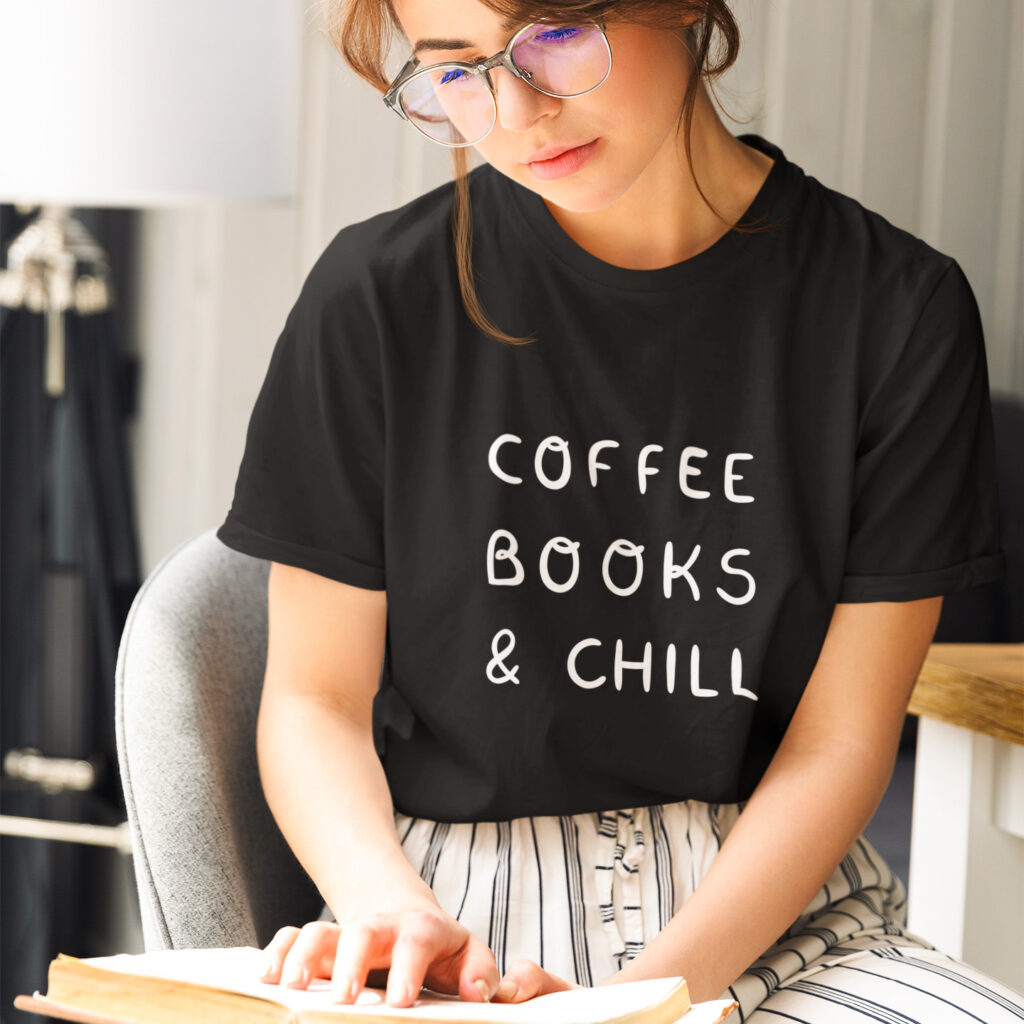 coffee books chill tshirt